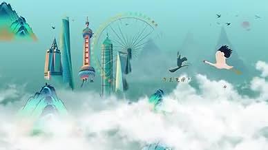 蓝色鎏金国潮城市旅游宣传片头视频的预览图
